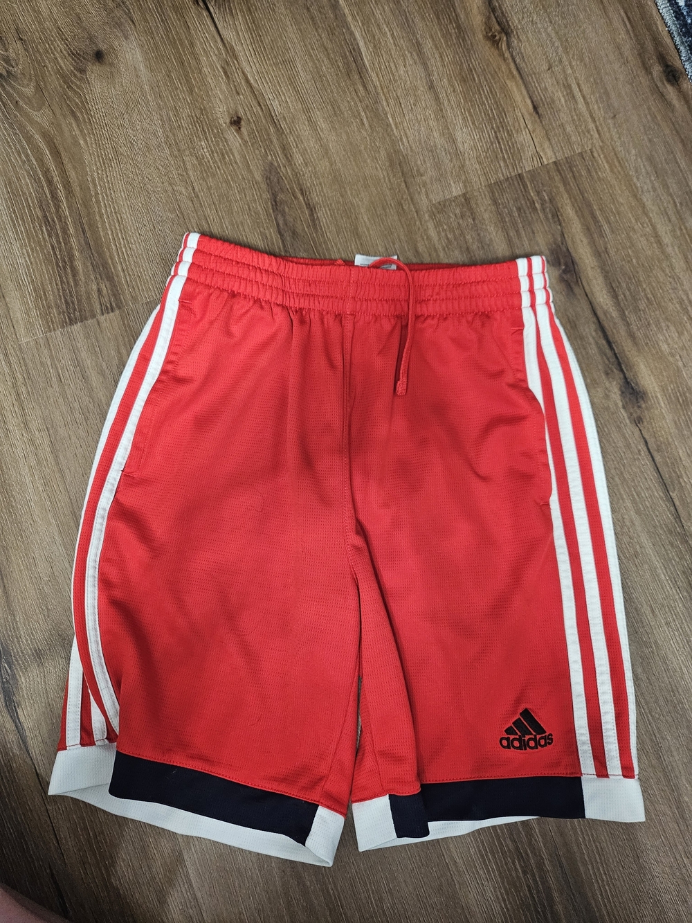 adidas Red Kids Athletic Shorts with White Stripes